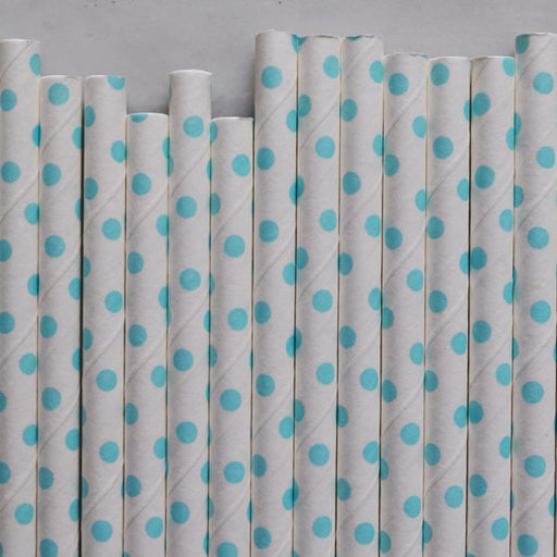 Light Blue Tiny Dot Paper Straws Set of 23 — biodegradable spiral-wound paper straws with light blue polka dot print