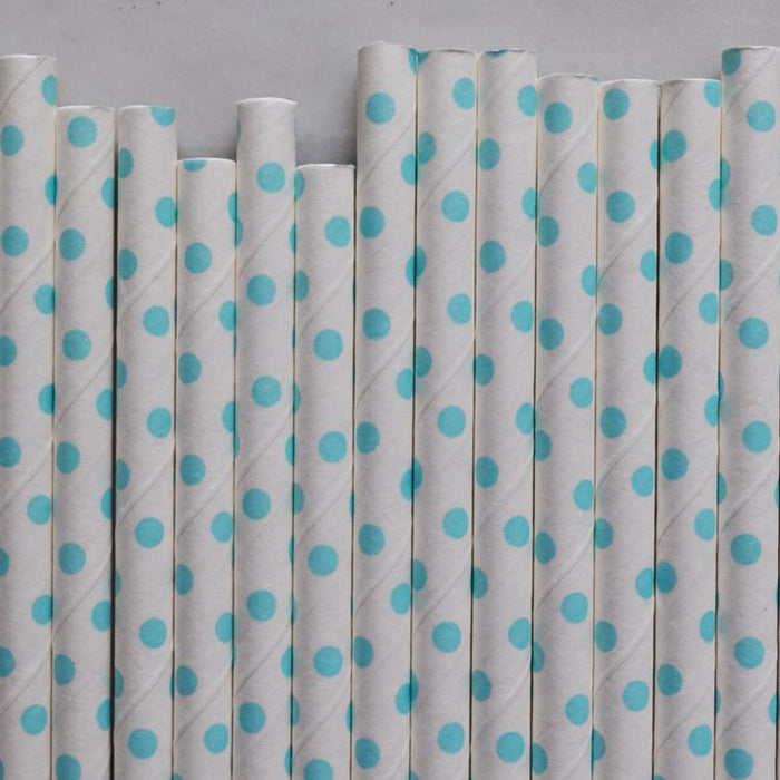 Light Blue Tiny Dot Paper Straws Set of 23 — biodegradable spiral-wound paper straws with light blue polka dot print