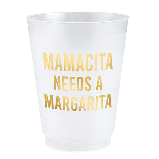 Mamacita Needs a Margarita Frosted Cup — single frosted plastic cup with gold Mamacita Needs a Margarita text
