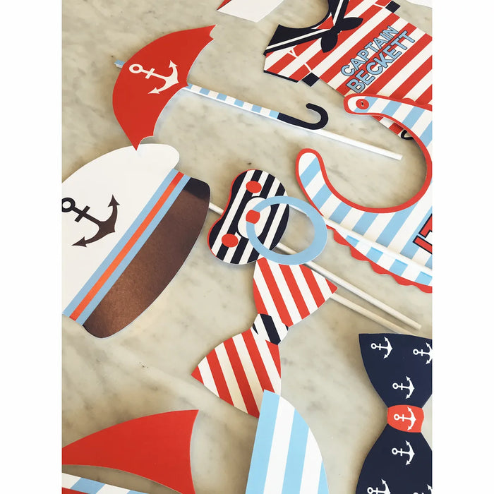 Nautical baby shower printable photo booth props with anchors, bow ties and captain hat