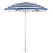 Navy and white cabana stripe beach umbrella with steel pole and outdoor sunshade canopy