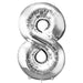 Silver number 8 shaped mylar foil balloon on white background