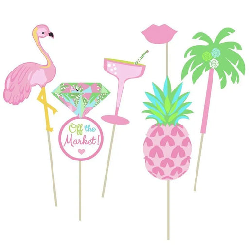 Palm beach bridal shower printable photo booth props set with flamingo, pineapple and palm tree