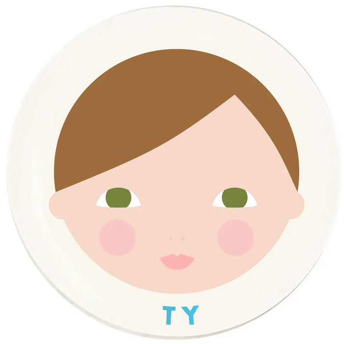 Personalized paper doll dinner plate for boys customized with child's name and features