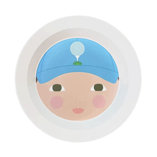 Personalized melamine bowl for boys with golf ball cap design