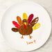 Personalized Thanksgiving melamine plate with child's turkey artwork and name