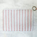 Pigeon Room Service Beaded Coin Purse — back view showing pink and white beaded stripe pattern with gold ring zipper pull