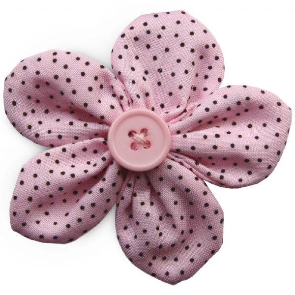 Pink polka dot cotton flower hair clip for girls – handmade hair accessory from Modern Lola