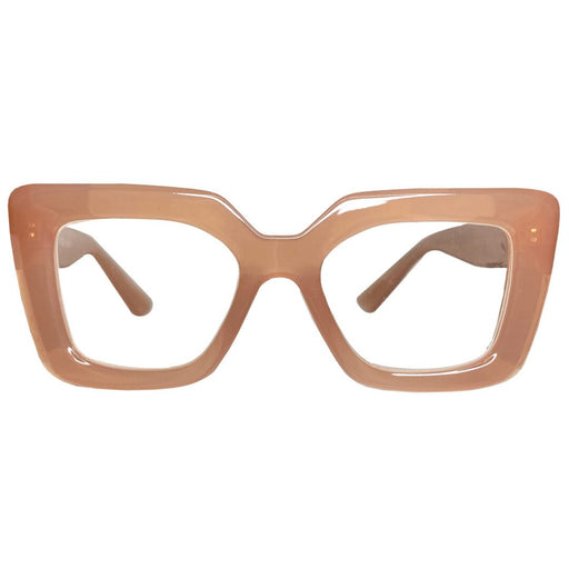 Pink Veruschka Oversized Reading Glasses — frosted pink polycarbonate cat-eye readers, available in 1.50, 1.75, and 2.50 magnification