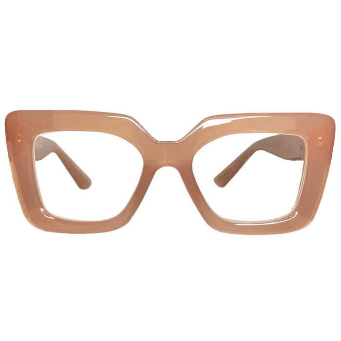 Pink Veruschka Oversized Reading Glasses — frosted pink polycarbonate cat-eye readers, available in 1.50, 1.75, and 2.50 magnification