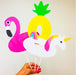 Pool floaties photo booth props with  flamingo, pineapple, unicorn for summer parties and pool birthdays. 