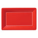 Red rectangular paper plates with white stitch trim