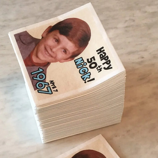 Custom cocktail napkins with retro childhood photo and birthday text