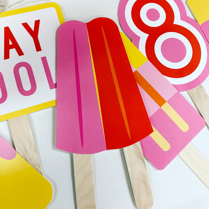 Personalized summer birthday printable photo booth props with ice pops and popsicles