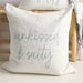 sunkissed and salty embroidered coastal euro pillow in cotton slub fabric with blue stitching