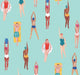 Riviera Swimmers cocktail napkins in acrylic holder, colorful illustrated swimmers on teal background