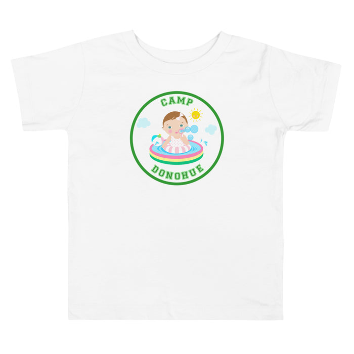 White personalized camp t-shirt with custom camp name design