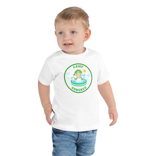 Toddler wearing custom personalized camp name t-shirt
