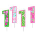 Tropical number one cake toppers with pink and green patterns for first birthday cakes, luau parties, summer birthdays, and tropical party decor.