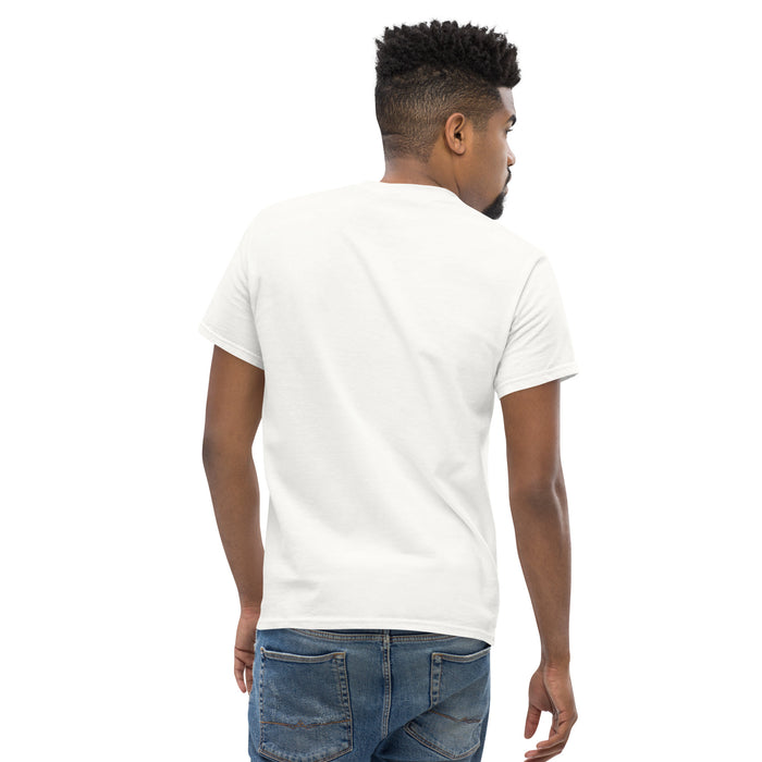 Back view of white camp t-shirt, blank for custom design
