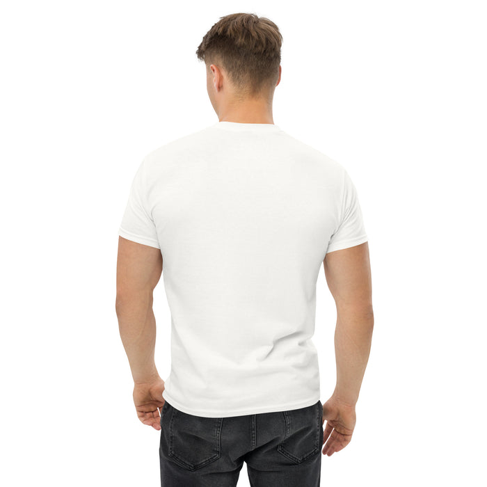 Back view of white camp t-shirt, blank for custom design