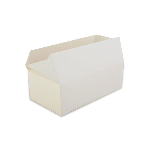 White Rectangular Paperboard Take-Out Box — angled view showing fast-top closure and open top, set of 12, recyclable and compostable