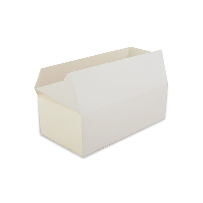 White Rectangular Paperboard Take-Out Box — angled view showing fast-top closure and open top, set of 12, recyclable and compostable