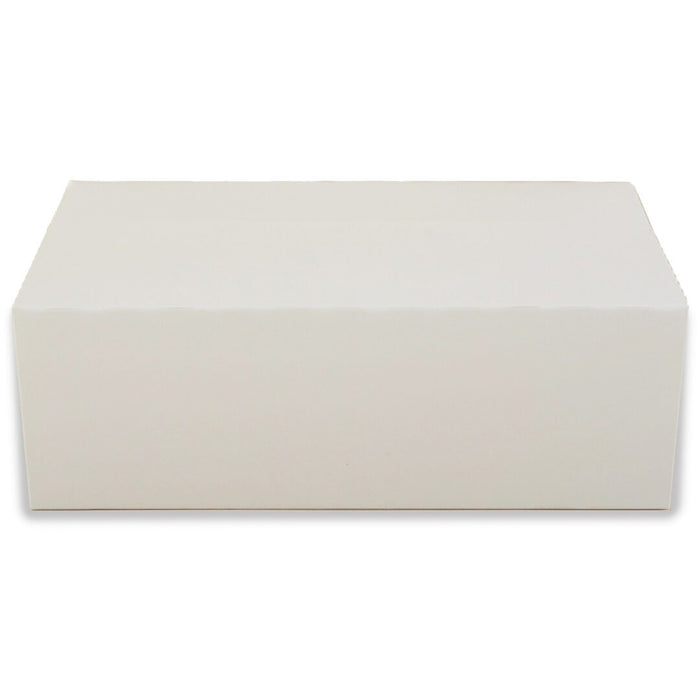 White Rectangular Paperboard Take-Out Box — closed box showing fast-top closure, set of 12, recyclable and compostable