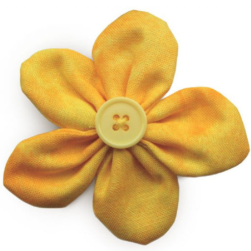 Yellow cotton flower hair clip for girls – handmade hair accessory from Modern Lola