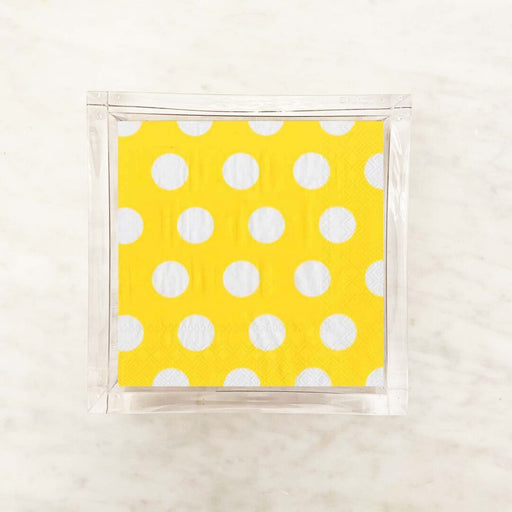 Yellow and white polka dot cocktail paper napkins, 5 x 5 inch, set of 2 packs, 40 napkins total
