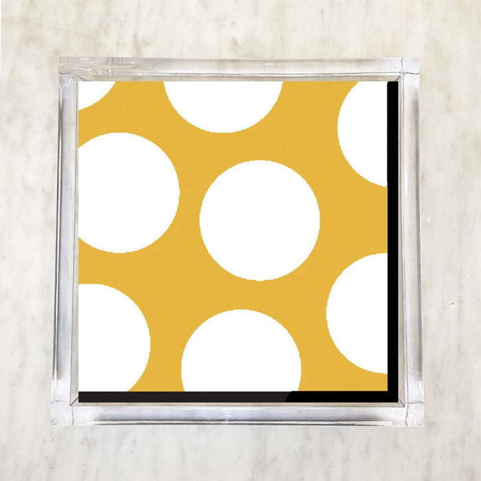 Honey yellow, white, and black polka dot luncheon paper napkins, 6.5 x 6.5 inch, set of 2 packs
