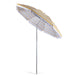 Yellow and white cabana stripe beach umbrella with steel pole and outdoor sunshade canopy
