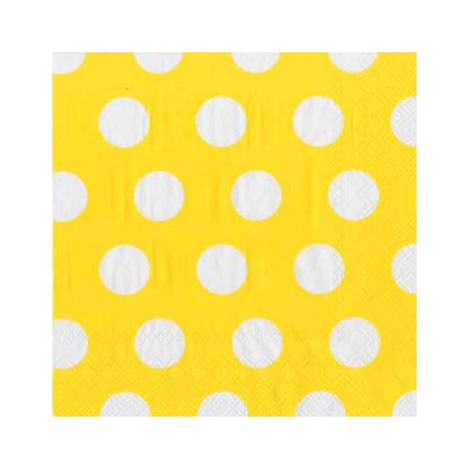 Yellow and white polka dot cocktail paper napkins, 5 x 5 inch, set of 2 packs, 40 napkins total