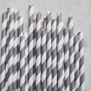 Grey Retro Barber Striped Paper Straws Set