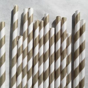 Gold and White Striped Paper Straws Set of 23