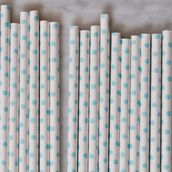 Light Blue Tiny Dot Paper Straws Set of 23