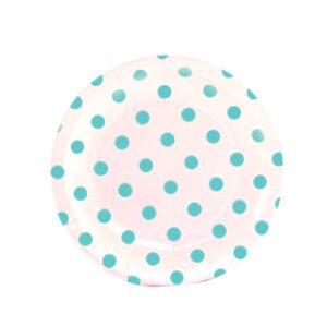 White and Baby Blue Polka Dot Dessert Paper Plates