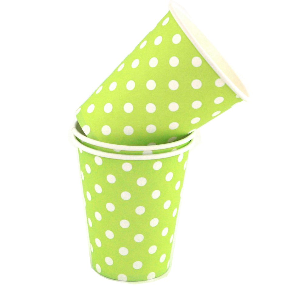 Lime and White Polka Dot Paper Cups