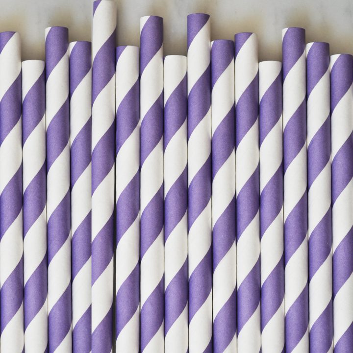 Purple and White Stripe Paper Straws
