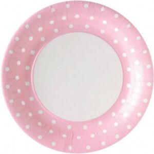 Pink and White Polka Dot Dinner Paper Plates