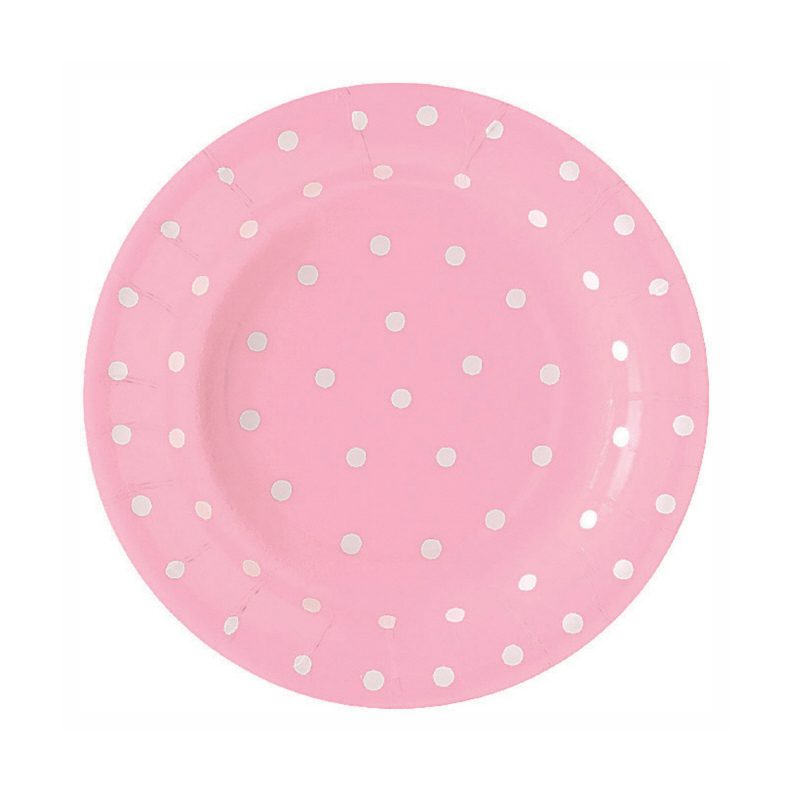 Pink and White Polka Dot Dessert Paper Plates