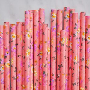 Coral Floral Dainty Paper Straws is available