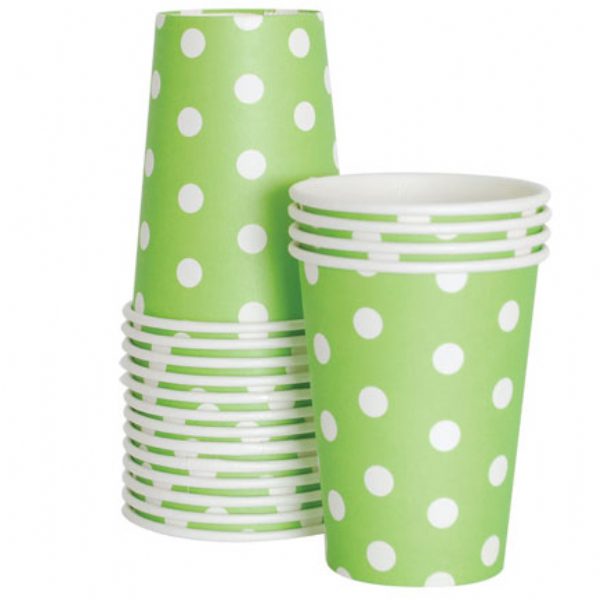 Lime Green and White Polka Dot Paper Cups
