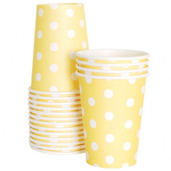 Yellow and White Polka Dot Paper Cups
