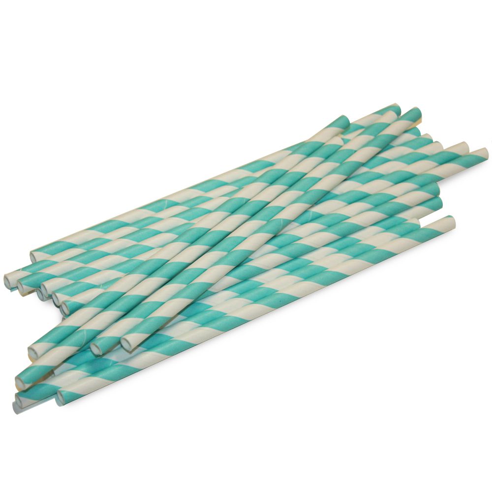 Aqua and White Barber Striped Paper Straws Set