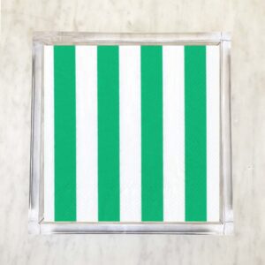 Green and White Wide Stripes Luncheon Napkins