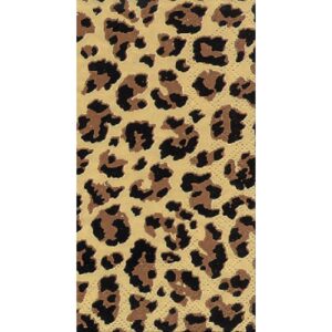 Leopard print guest paper napkins featuring a bold animal print design with dark brown and black spots on a beige background, perfect for buffets, parties, and events