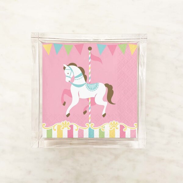 White Carousel Horse Cocktail Paper Napkins | Charming Party Decor