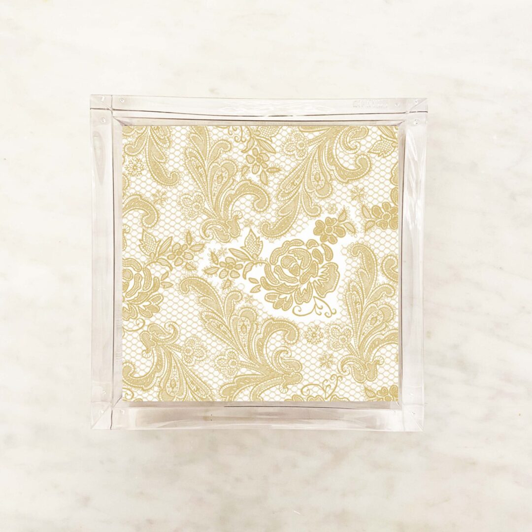 White and Gold Chantilly Lace Cocktail Napkins