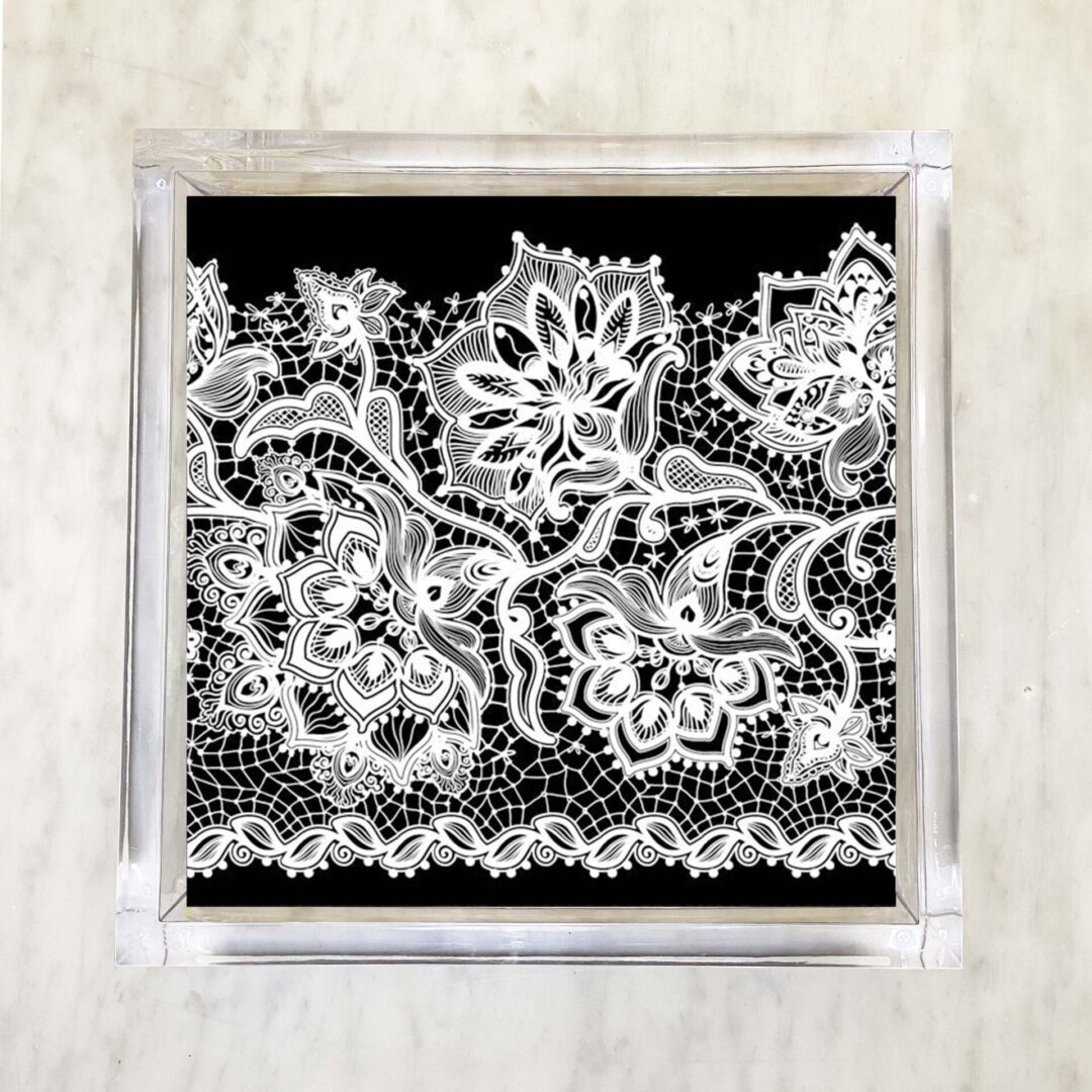Black and White Chantilly Lace Luncheon Napkins